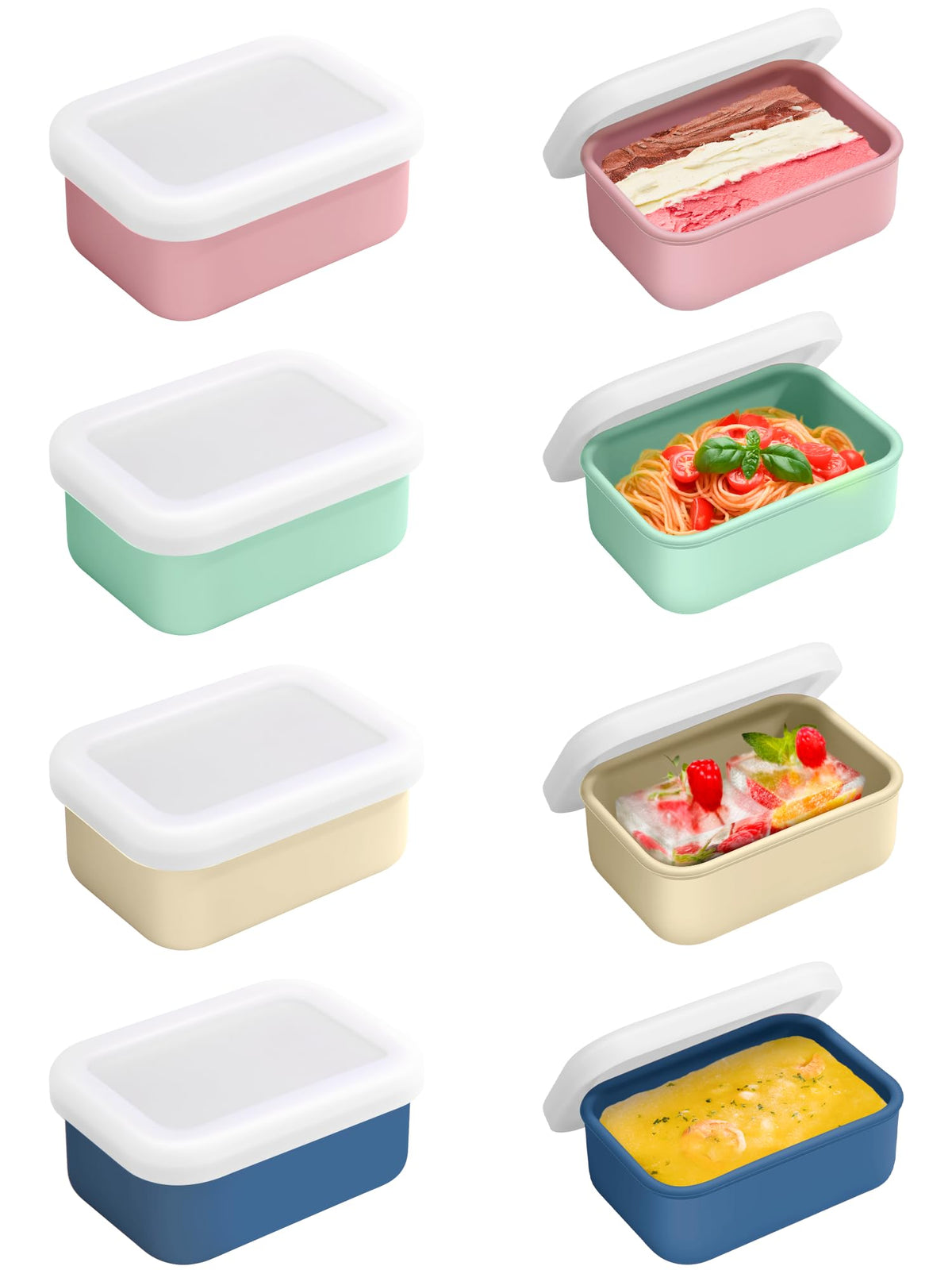 Duseu 8-pack 1-cup silicone freezer mold with lid for portion-controlled storage.