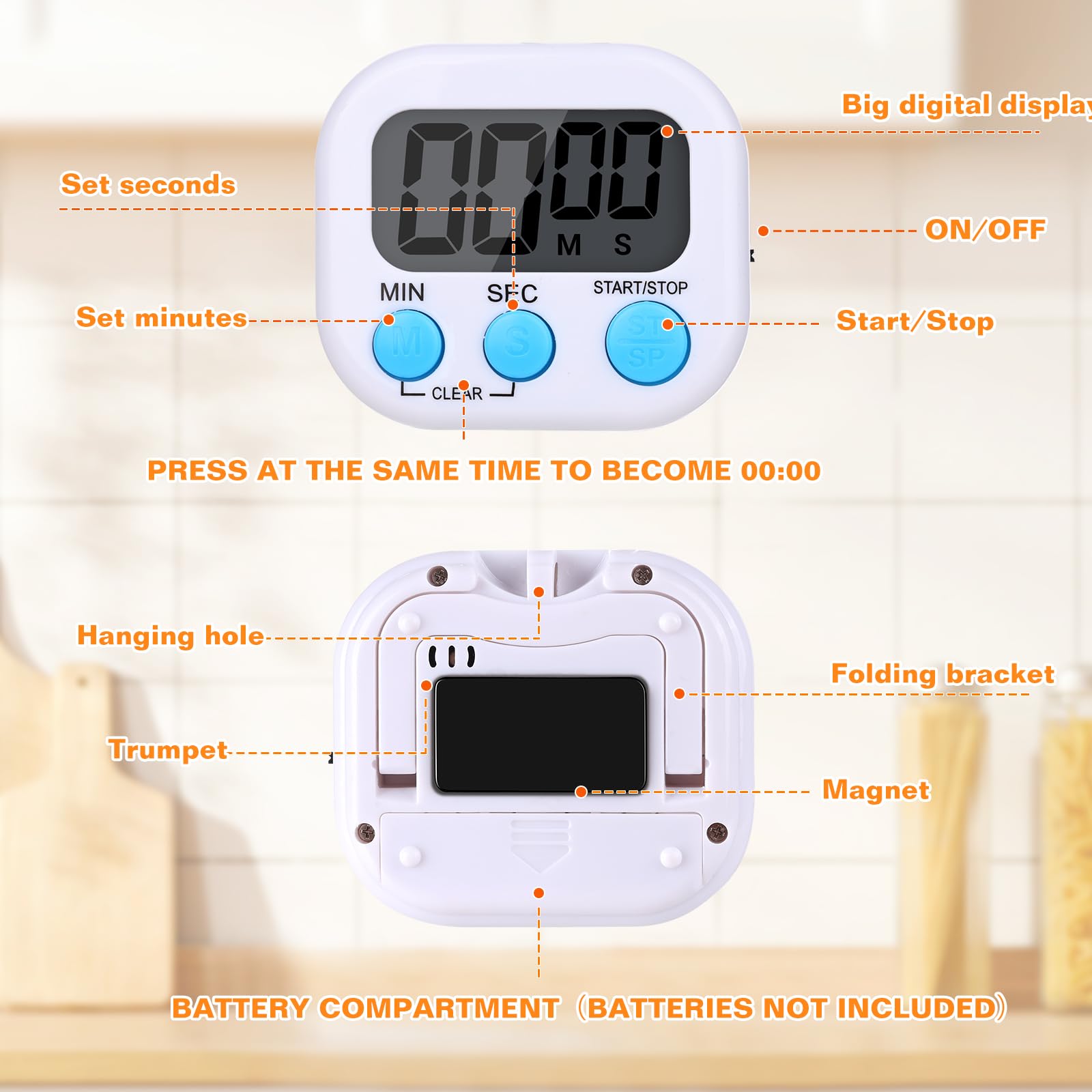 Dualshine timer stand and hook mounting for countertop use