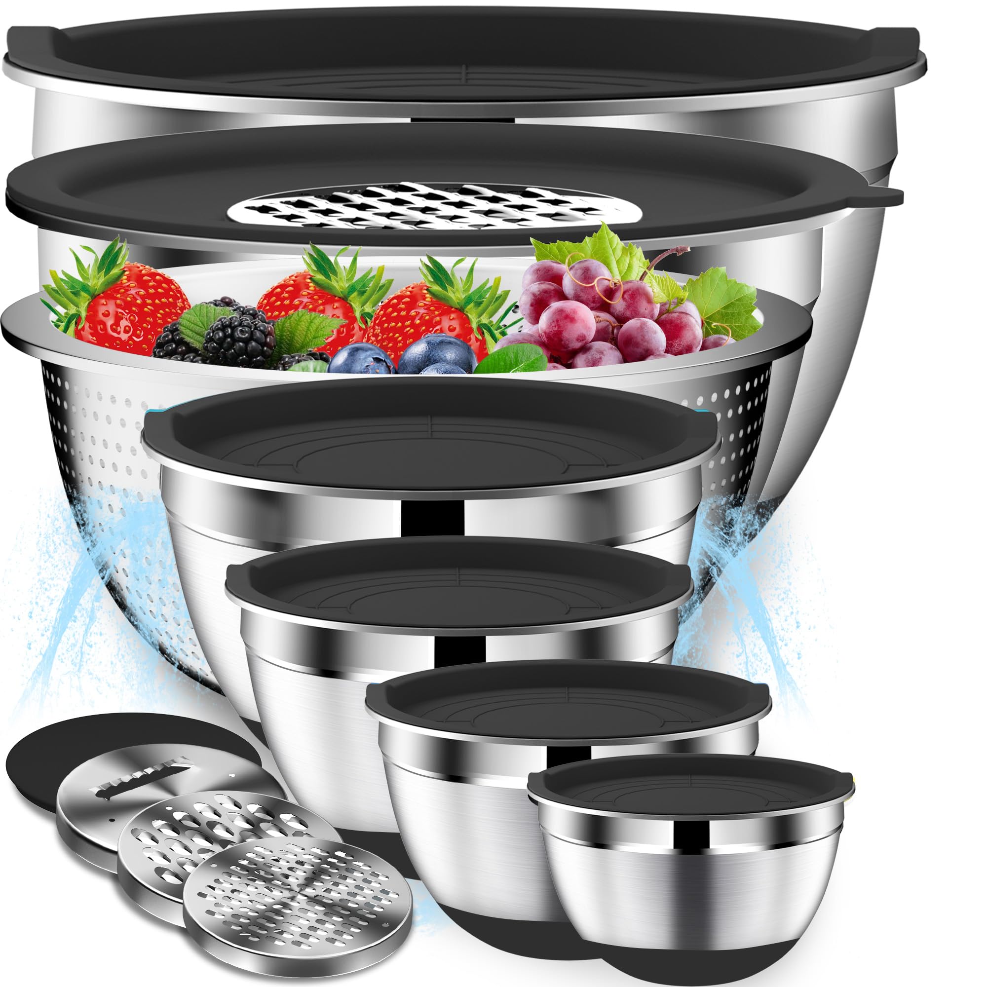 DUTZUN mixing bowls with lids and colander for easy prep and draining.