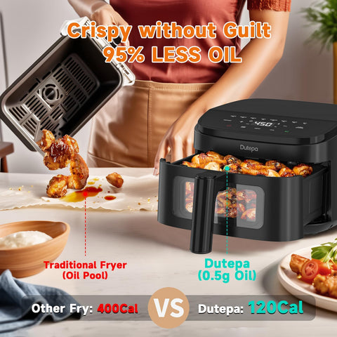 Dutepa Air Fryer eight presets and auto-pause for easy cooking