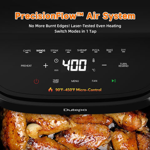 Dutepa Air Fryer smart touch panel with viewing window for monitoring