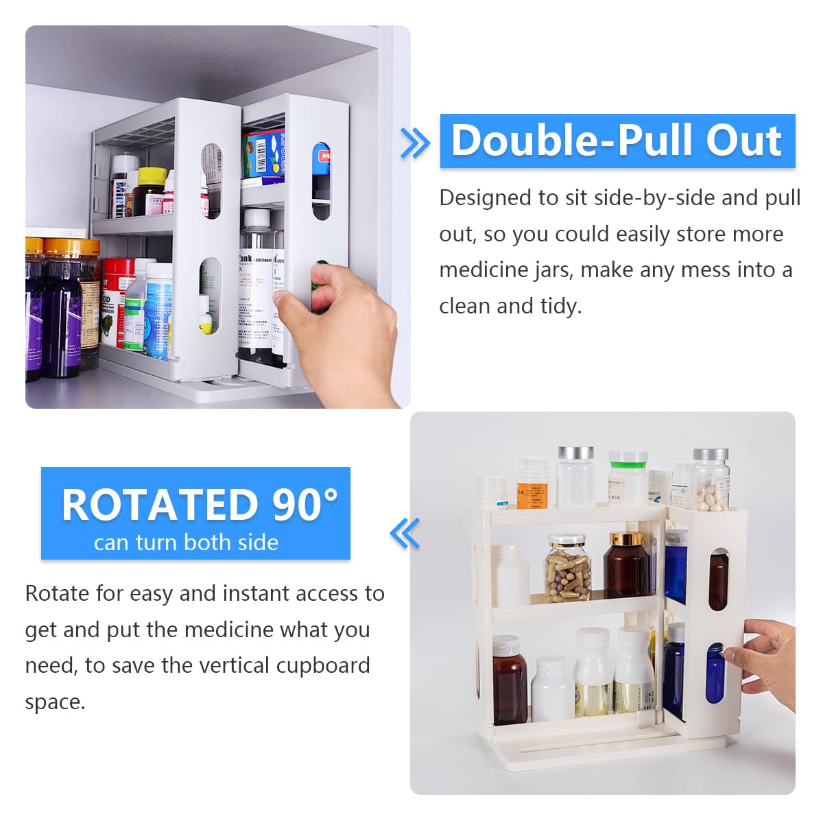Dutiplus Medicine Organizer showing three-decker storage for compact use