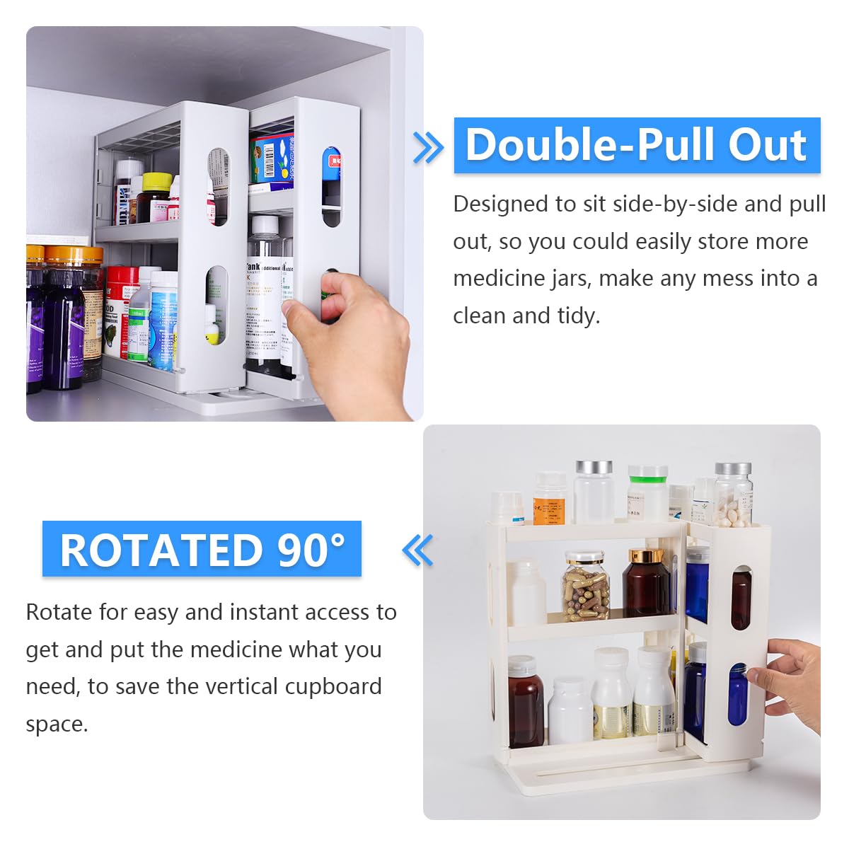 Dutiplus Medicine Organizer creamy white finish complements any decor.