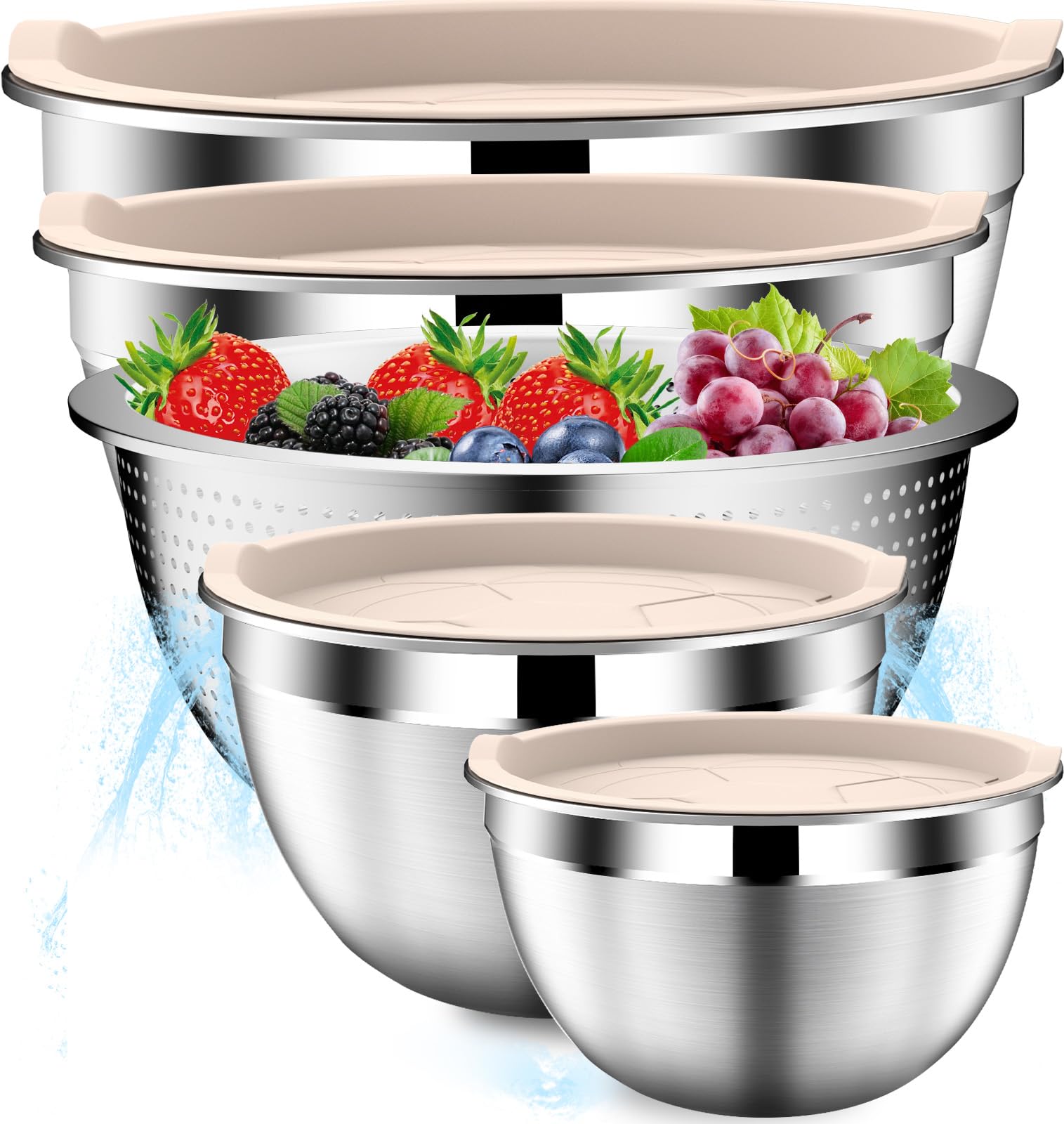 DUTZUN stainless steel bowls with lids set for meal prep and storage.