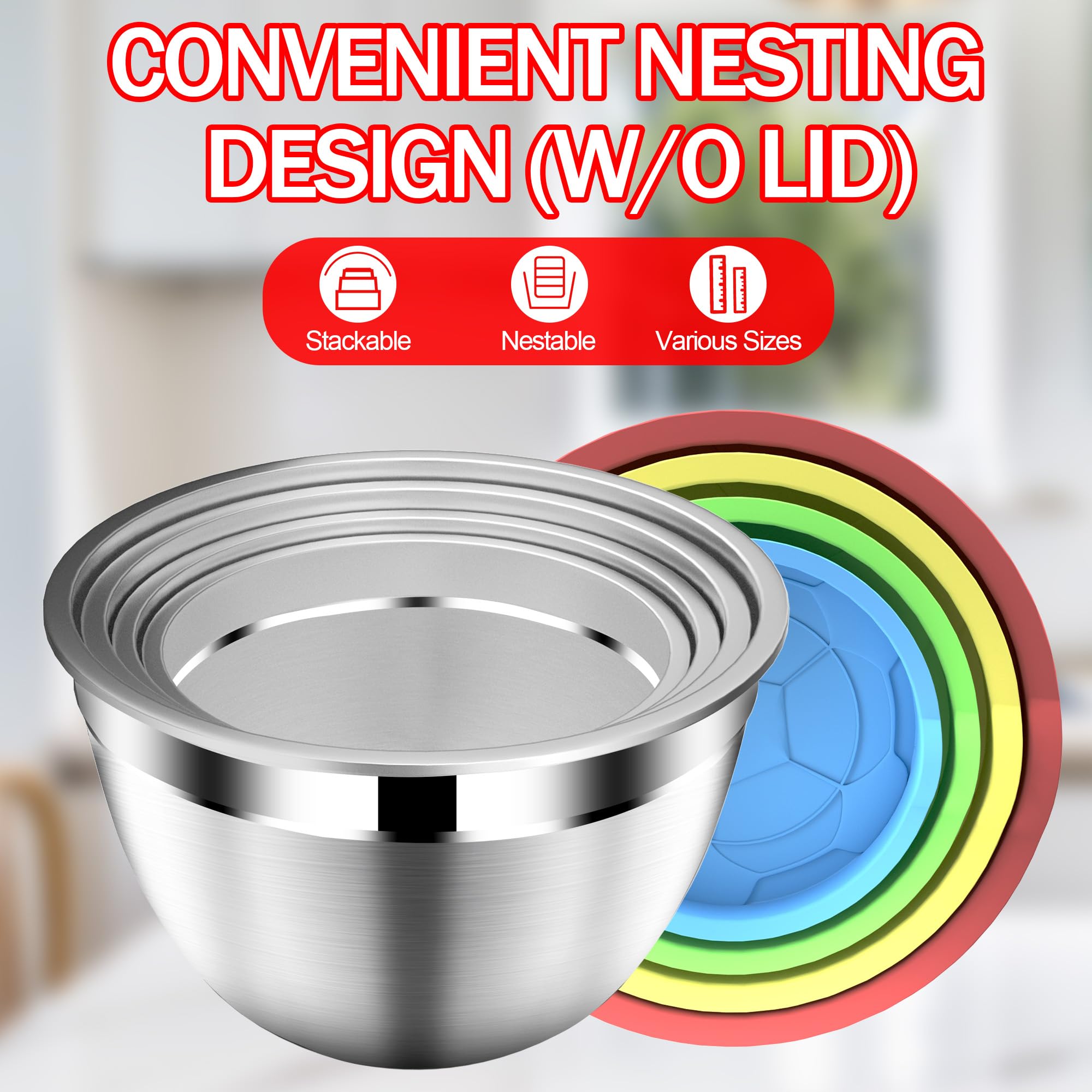 DUTZUN nesting design saves space when stacking bowls.