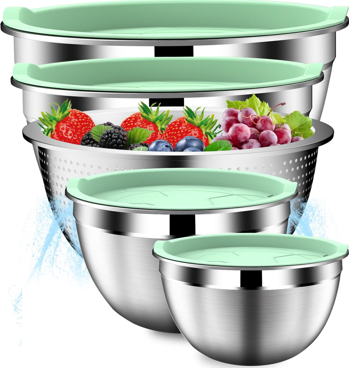 DUTZUN mixing bowls with lids pistachio for meal prep and easy storage.