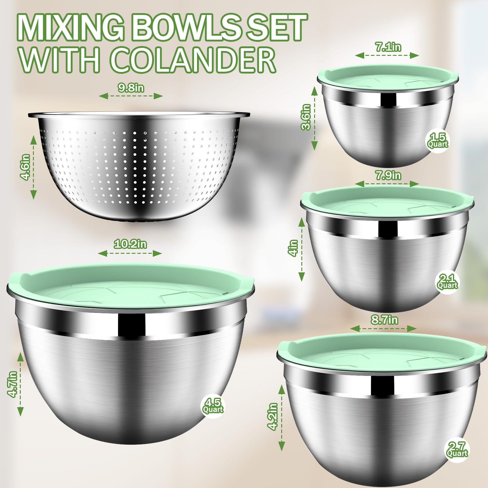 DUTZUN nesting design stainless steel bowls saves counter space.