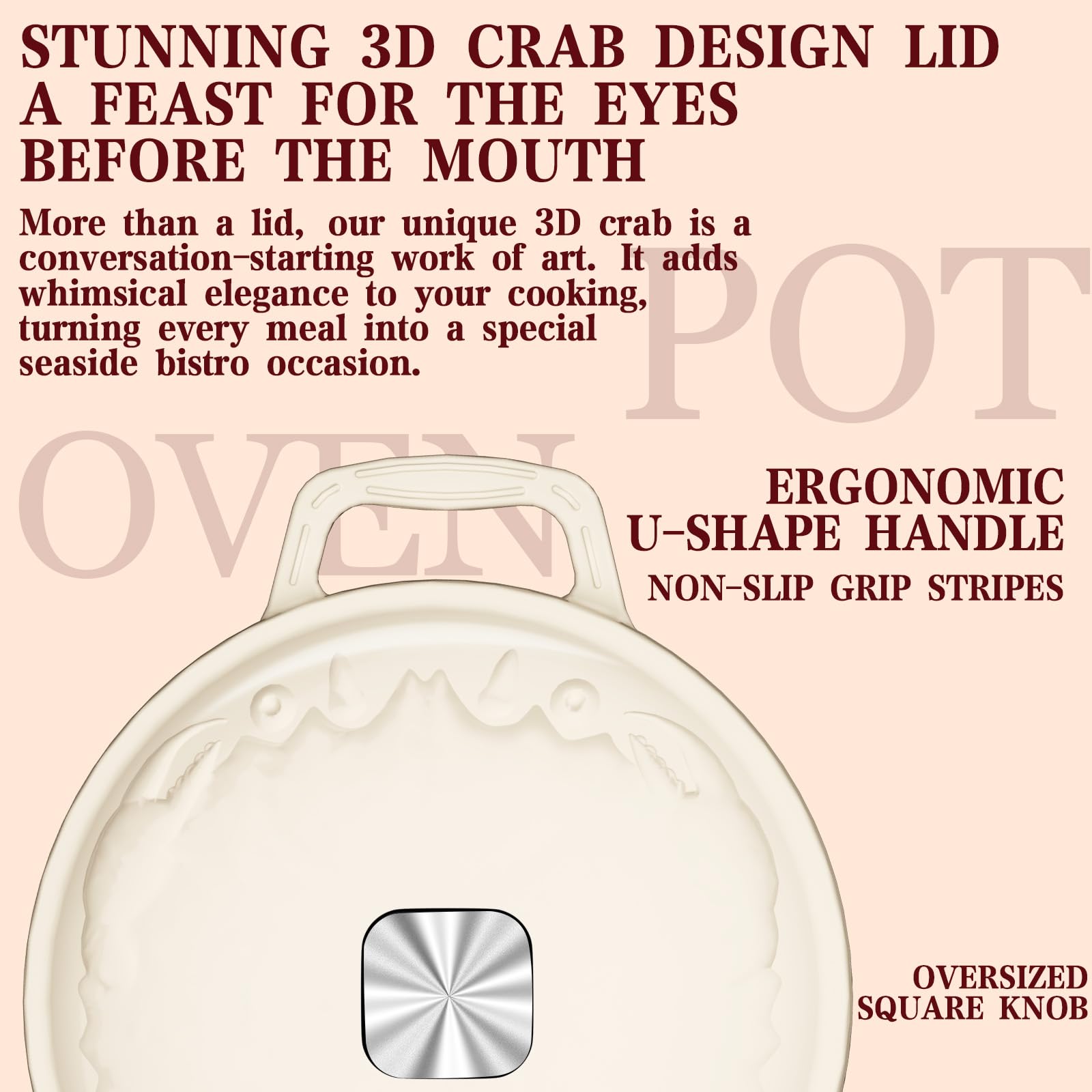 DUTZUN crab lid Dutch oven featuring decorative lid and moisture sealing.