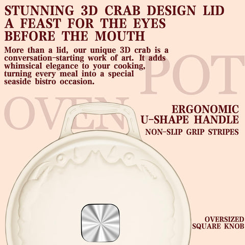 DUTZUN crab lid Dutch oven featuring decorative lid and moisture sealing.