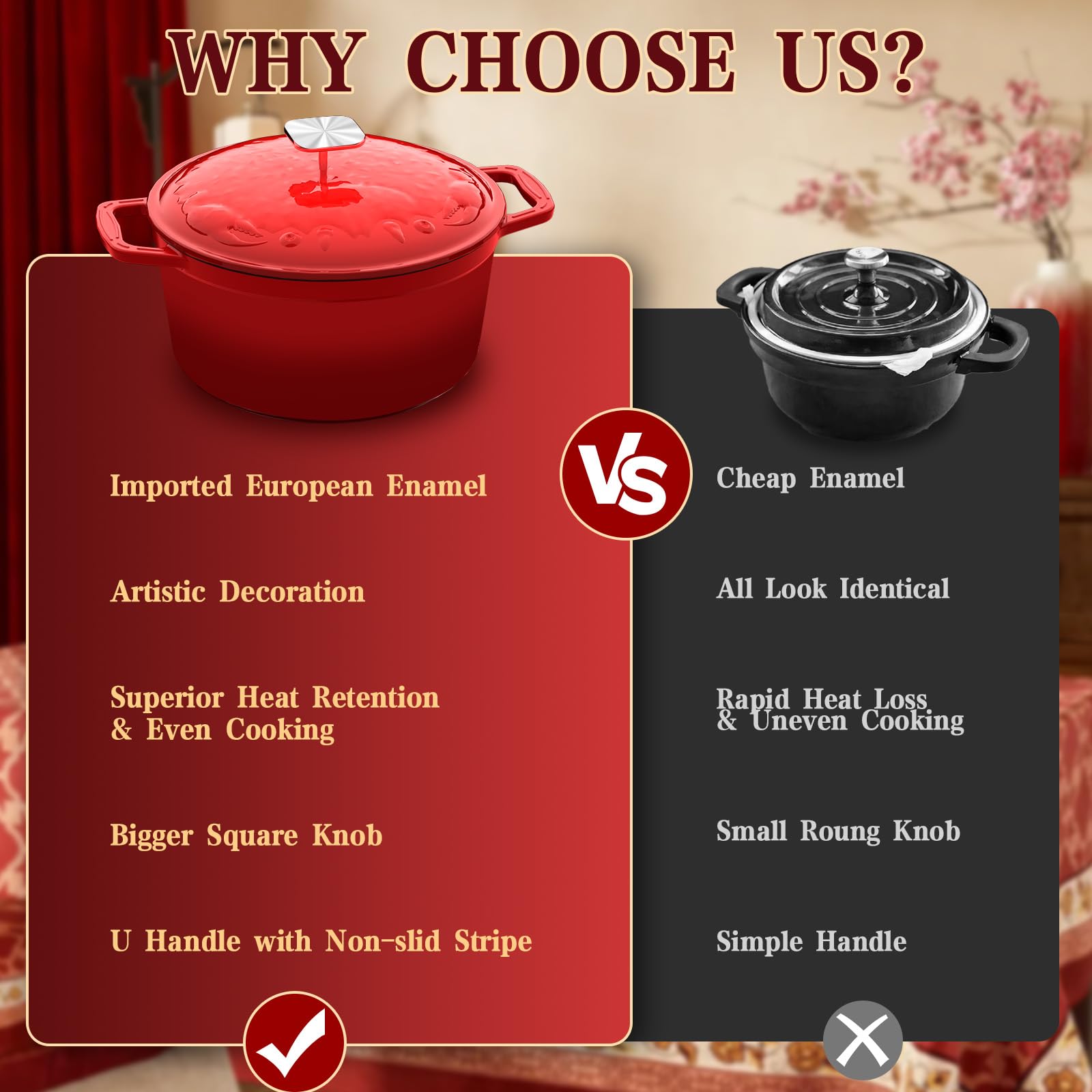 Dutzun oversized-knob lid provides secure grip during handling.