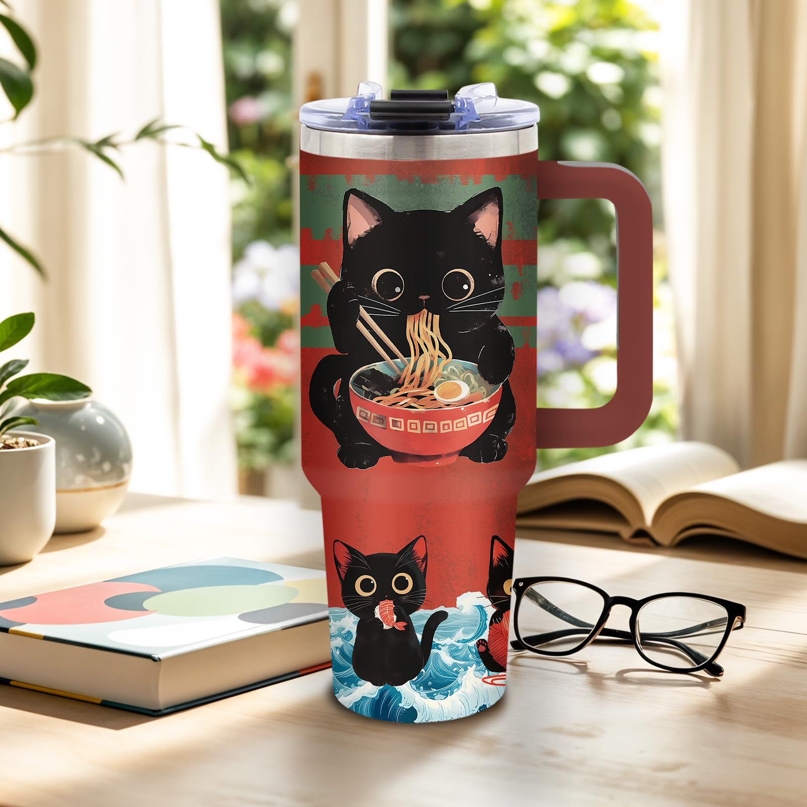 DUUV cat tumbler with anime-inspired elements for fans during commutes