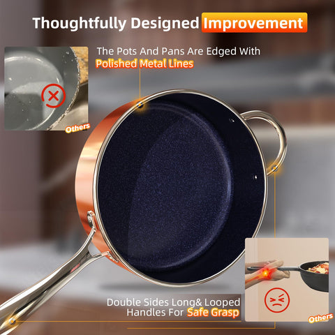 DUXANO cool-touch handles stay comfortable while you sauté and pour.