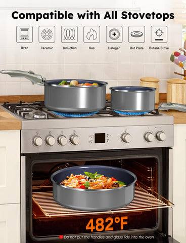 DUXANO glass lids fit all pots for heat retention and monitoring.