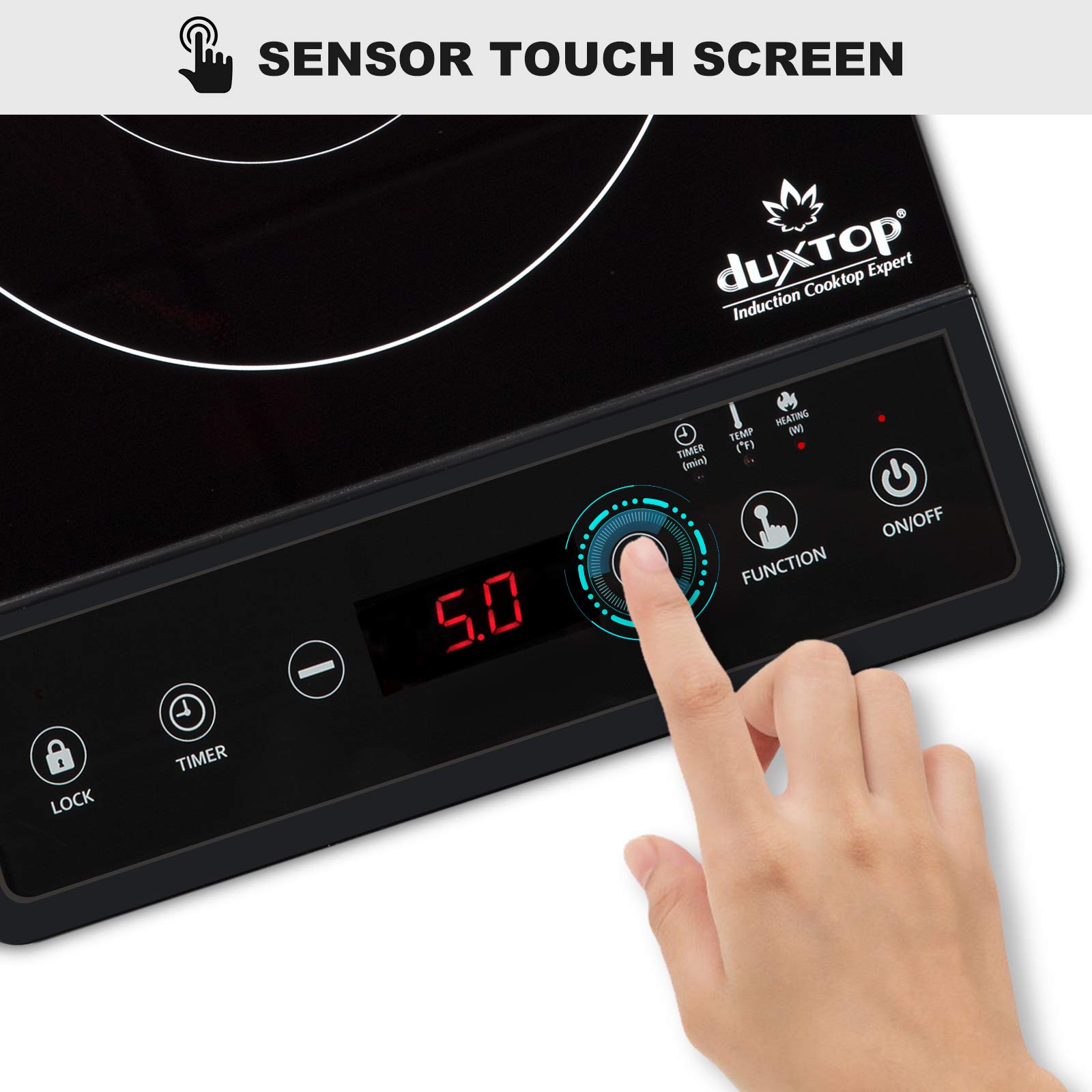 Duxtop 15 power levels from 200 to 1800W for versatile cooking.