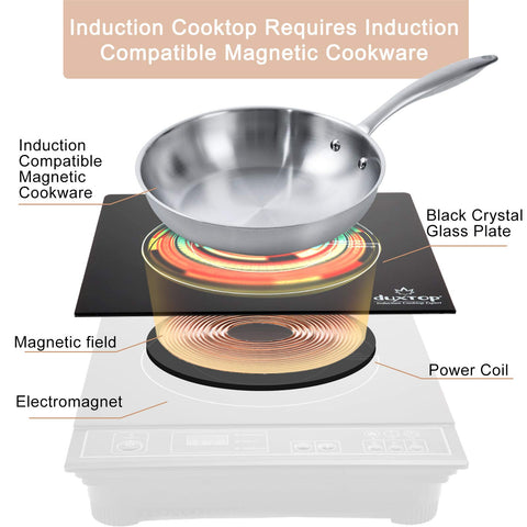 Duxtop 1800W induction cooktop compact design fits small kitchens.