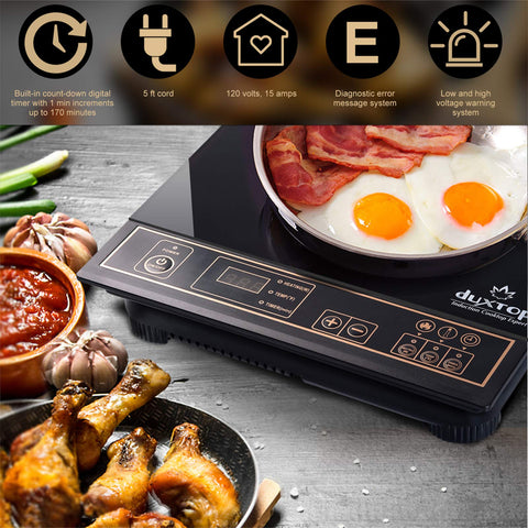 Duxtop 1800W induction cooktop countdown timer helps schedule meals.