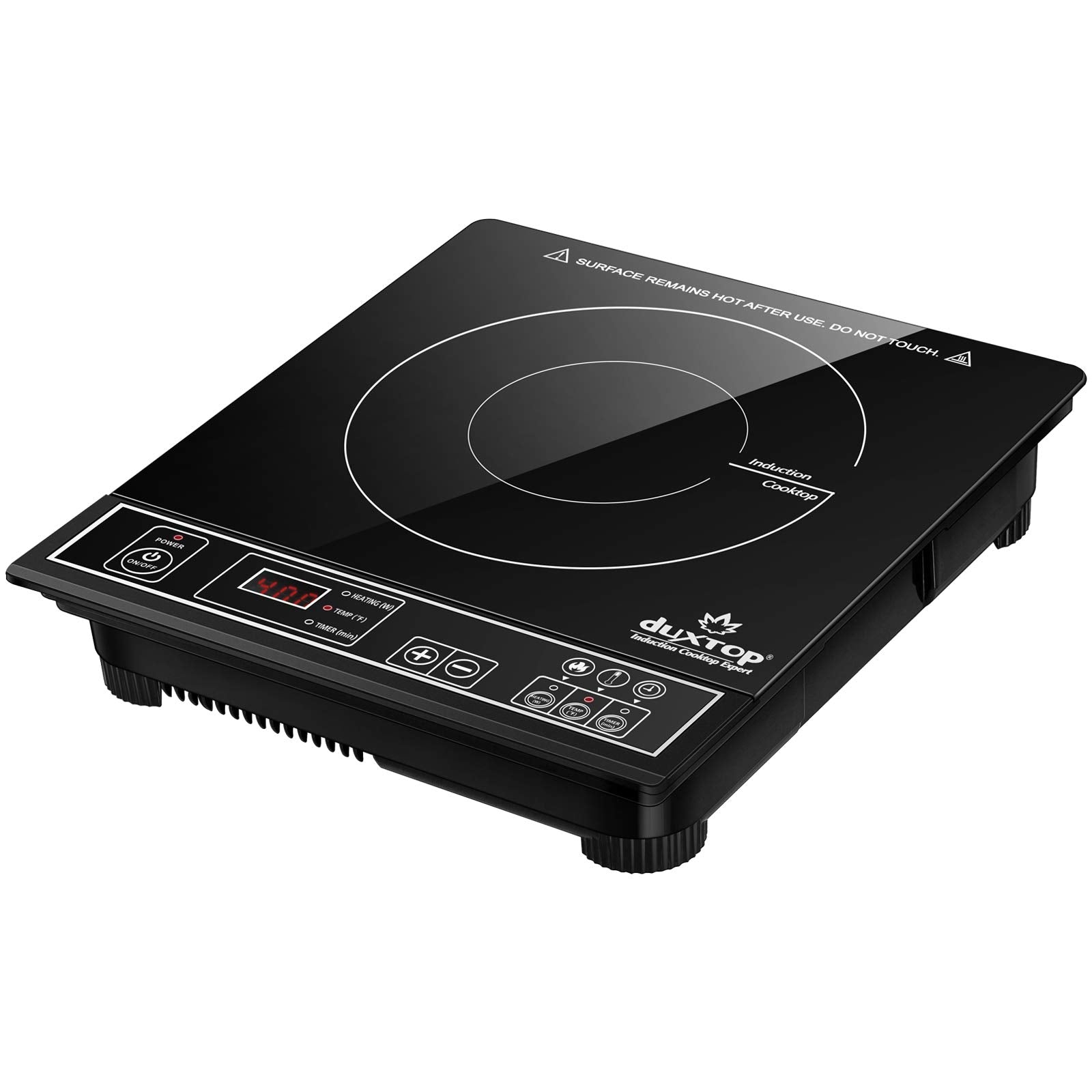 Duxtop 1800W induction cooktop digital panel enables precise cooking control.