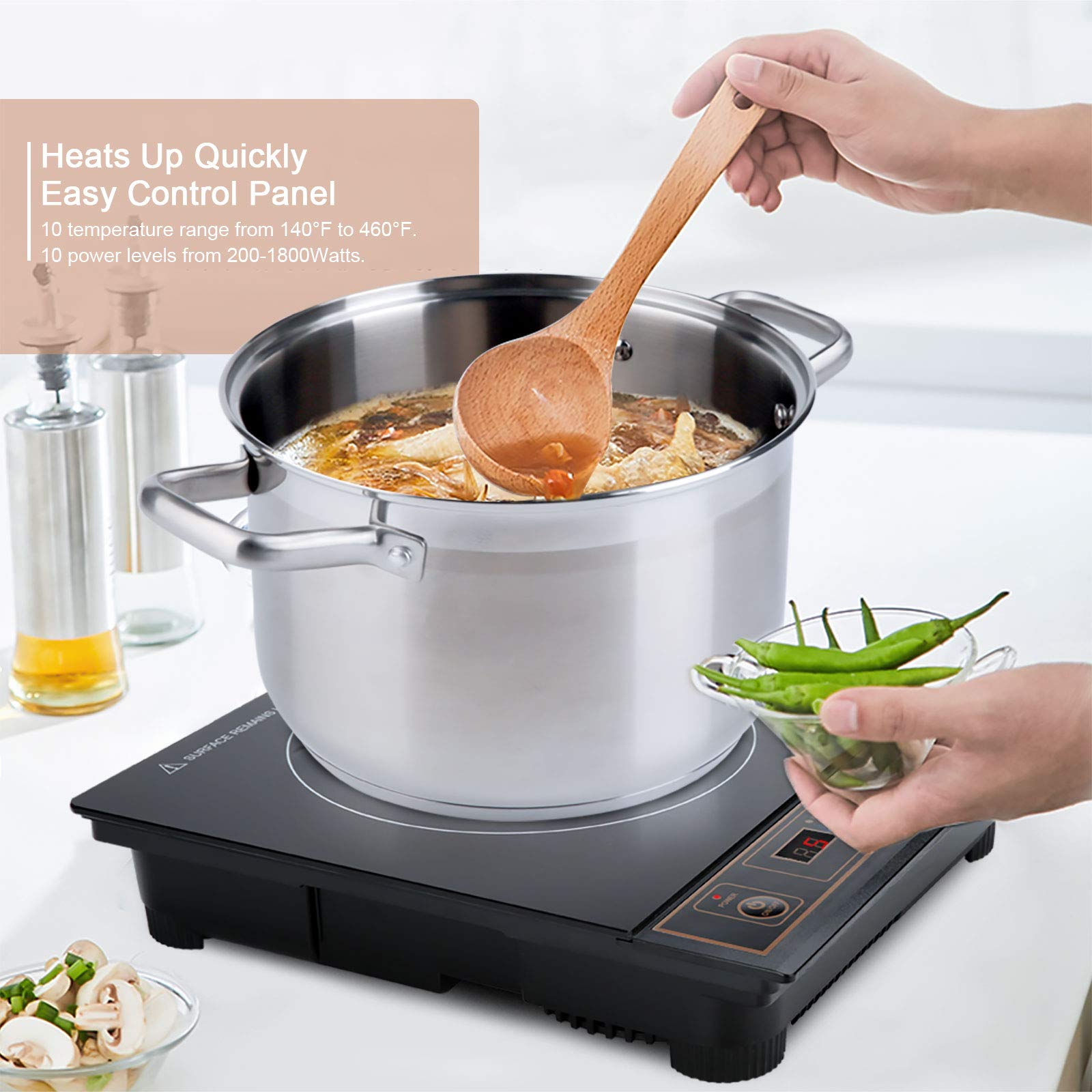 Duxtop 1800W induction cooktop glass surface is easy to wipe clean.