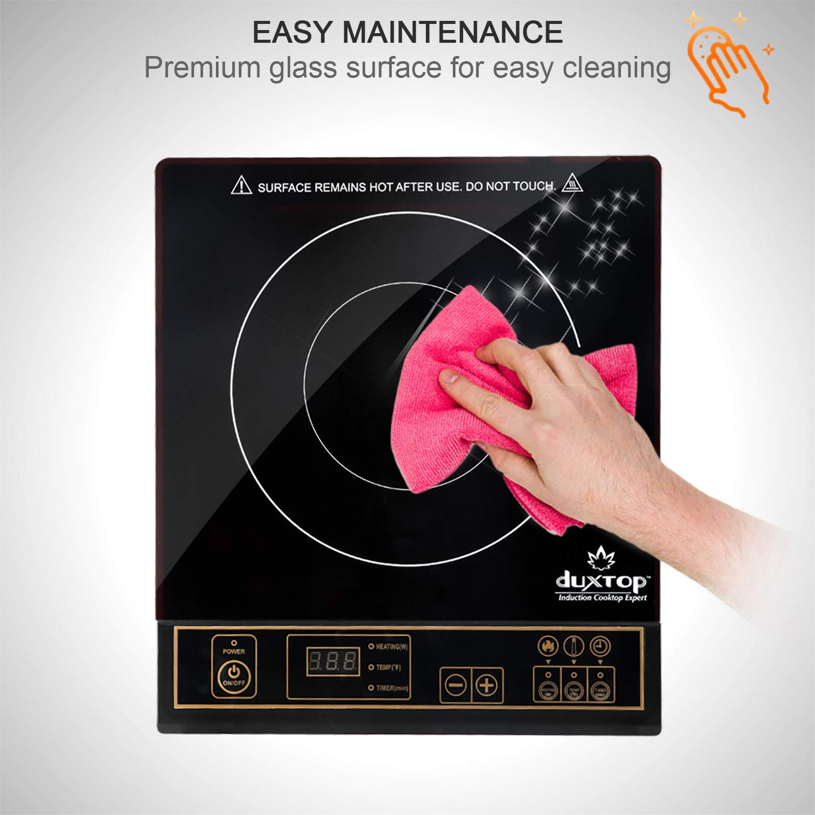 Duxtop 1800W induction cooktop wide temperature range enables versatile cooking.