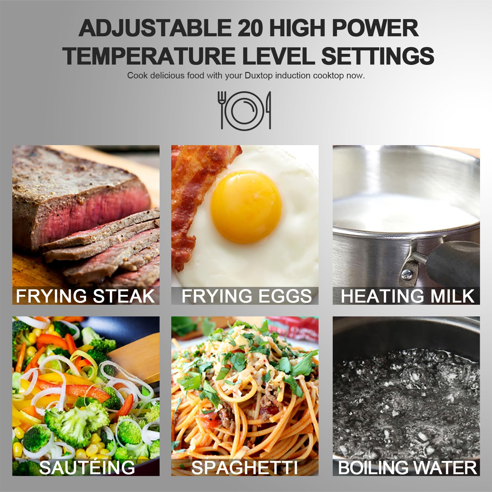 Duxtop 1800W induction cooker delivers energy efficiency for quick heating.