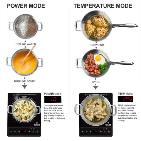 Duxtop auto-pan detection ensures safe shutdown when cookware is absent.