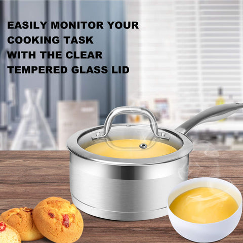Duxtop glass lid with loop handle lets you monitor moisture easily.