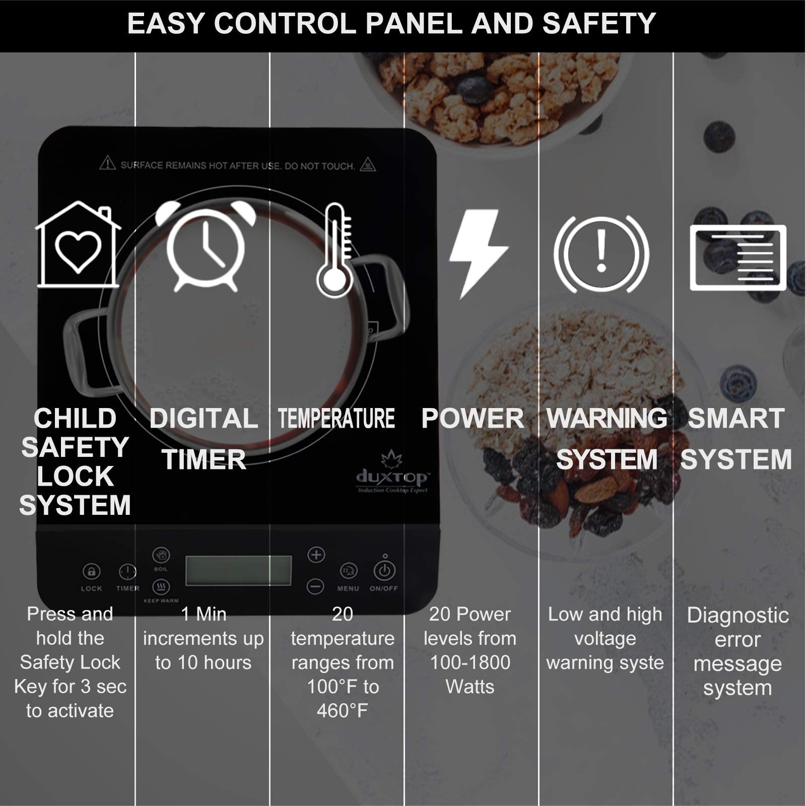 Duxtop induction cooktop boasts lightweight, easy-to-store design.