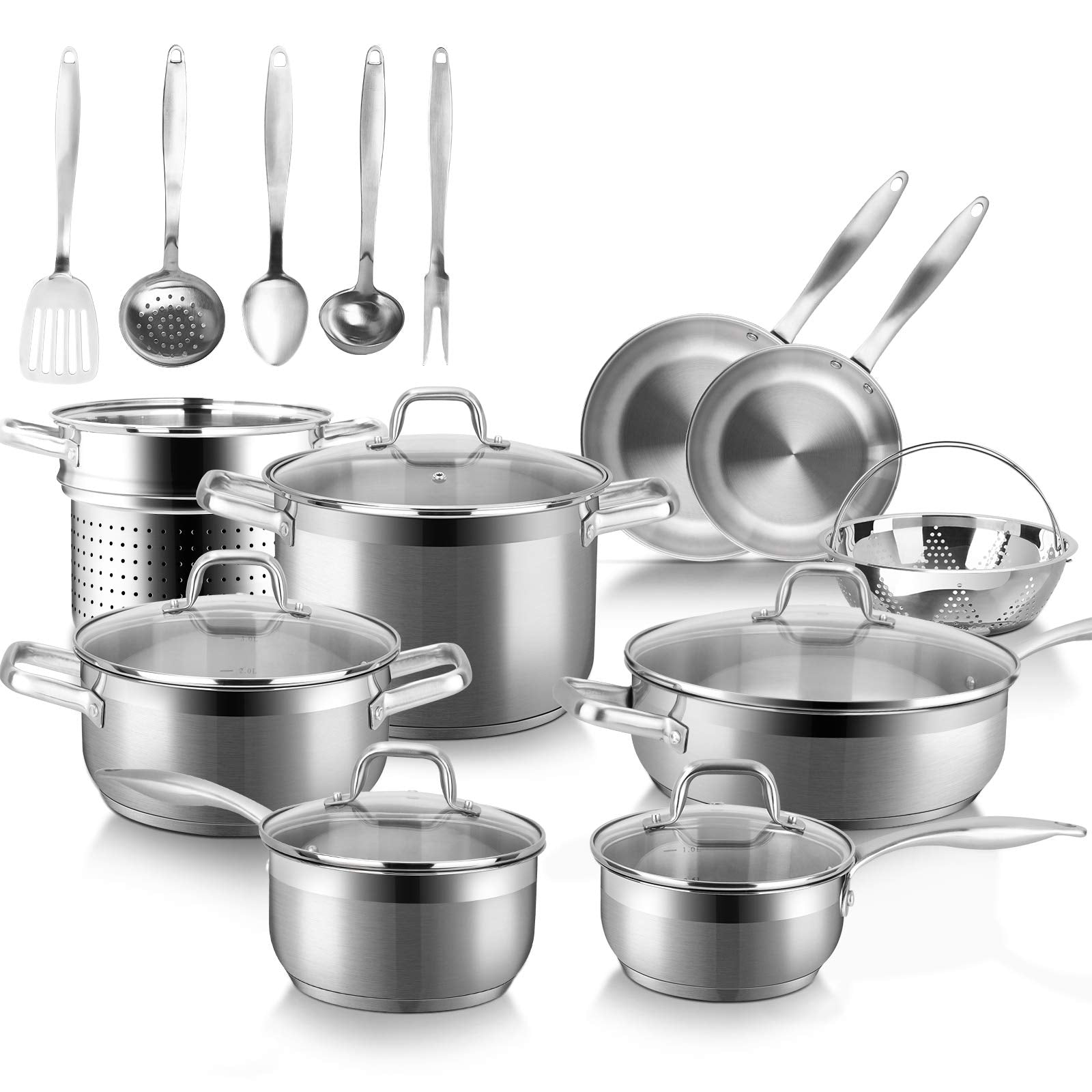 Duxtop professional stainless steel 19pc set enables versatile all-stovetop cooking.