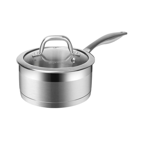 Duxtop sauce pan 1.6 quart base heats evenly for quick meals.