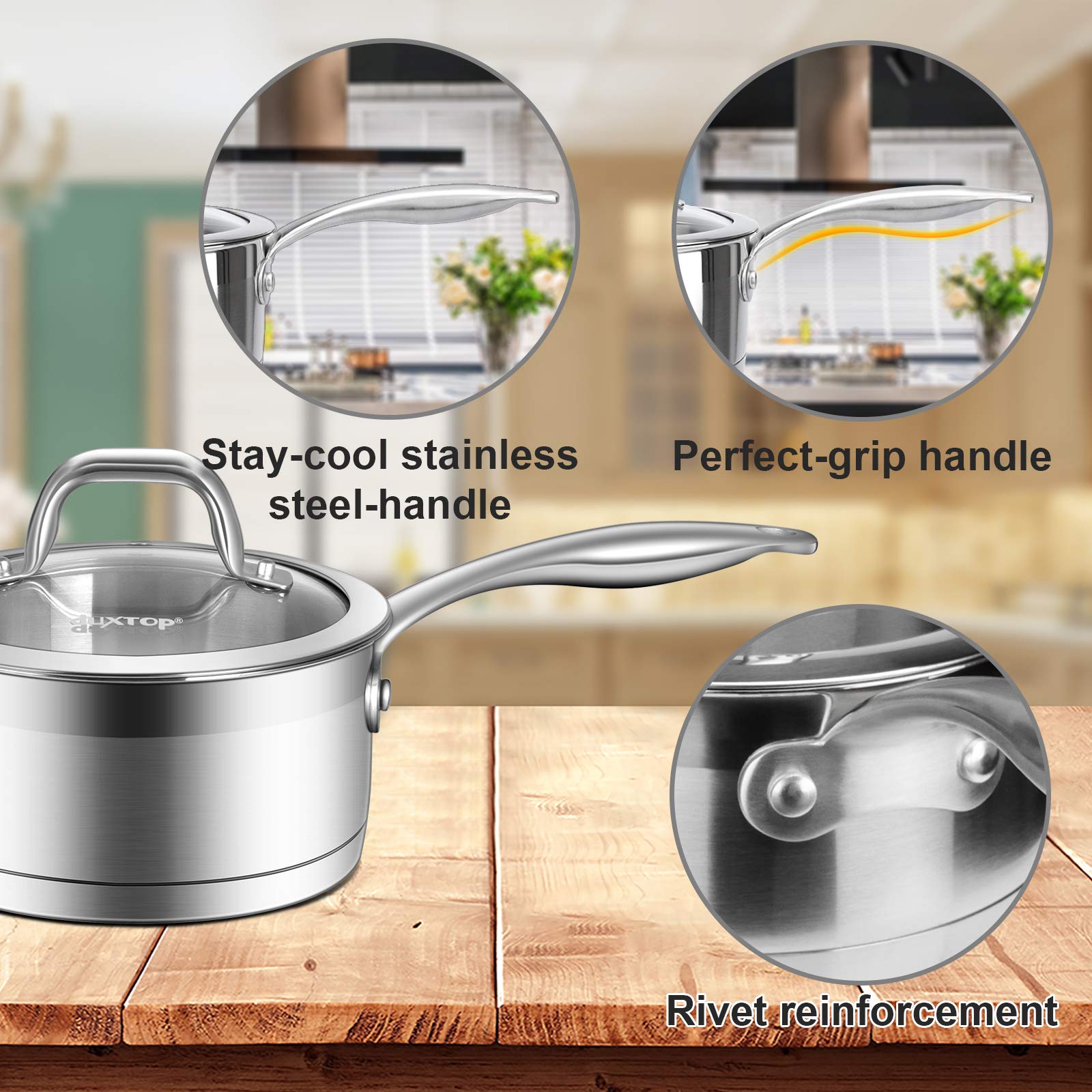 Duxtop sauce pan straight-side design provides drip-free pouring.