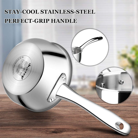 Duxtop saucepan pouring with drip-free spout for clean, easy transfers