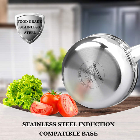 Duxtop saucepan on induction cooktop showing versatile compatibility for various stoves