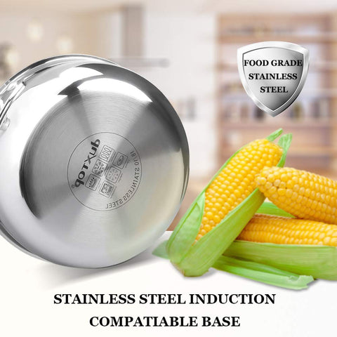 Duxtop pour-spout facilitates drip-free pouring for soups and sauces.