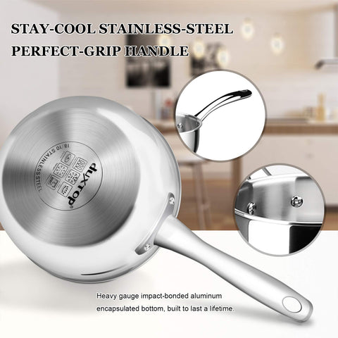 Duxtop stay-cool handle provides secure grip during cooking.