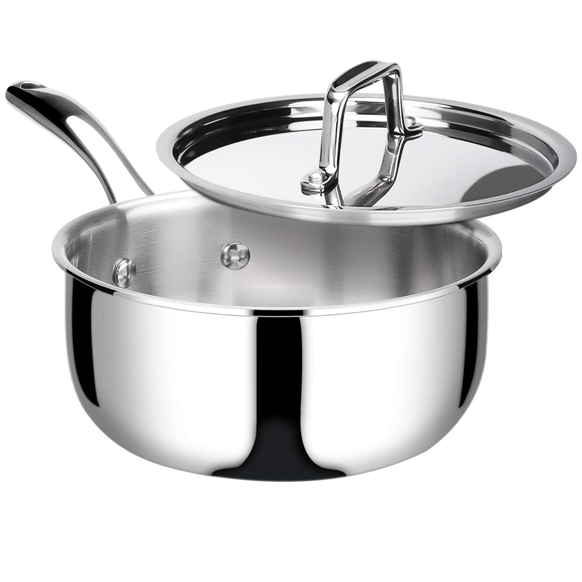 Duxtop whole-clad tri-ply saucepan body delivers even heat for consistent simmering.