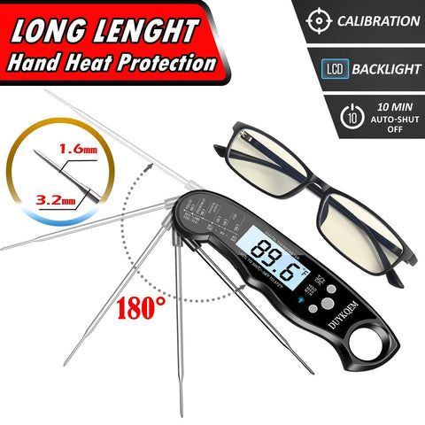 DUYKQEM auto on/off instant-read thermometer conserves battery life.