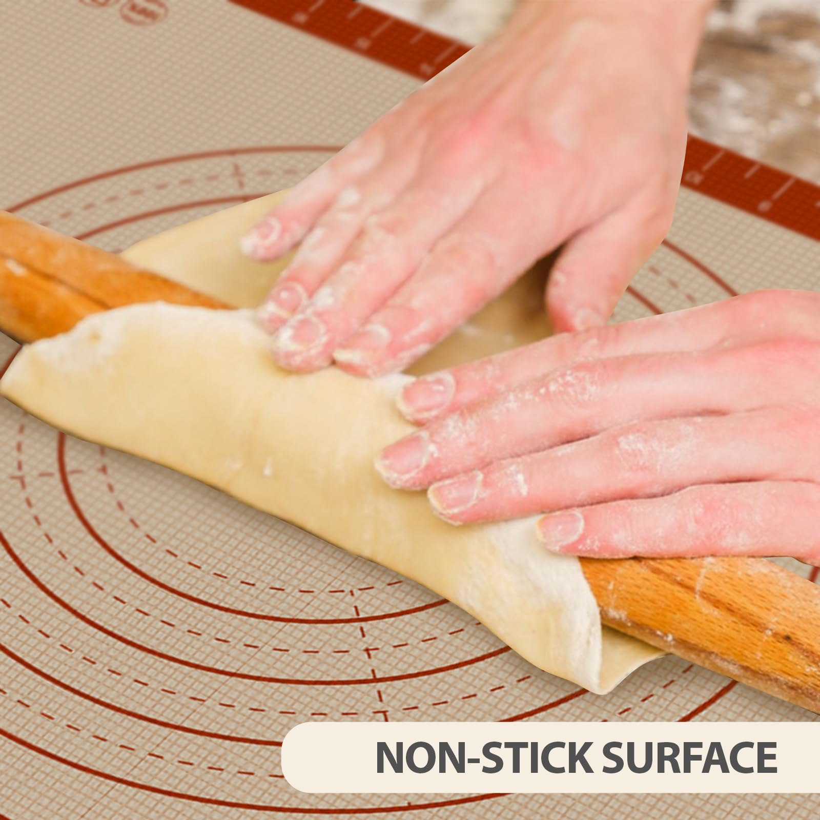 Dwavele Pastry Mat with measurement guides improves recipe accuracy during rolling.