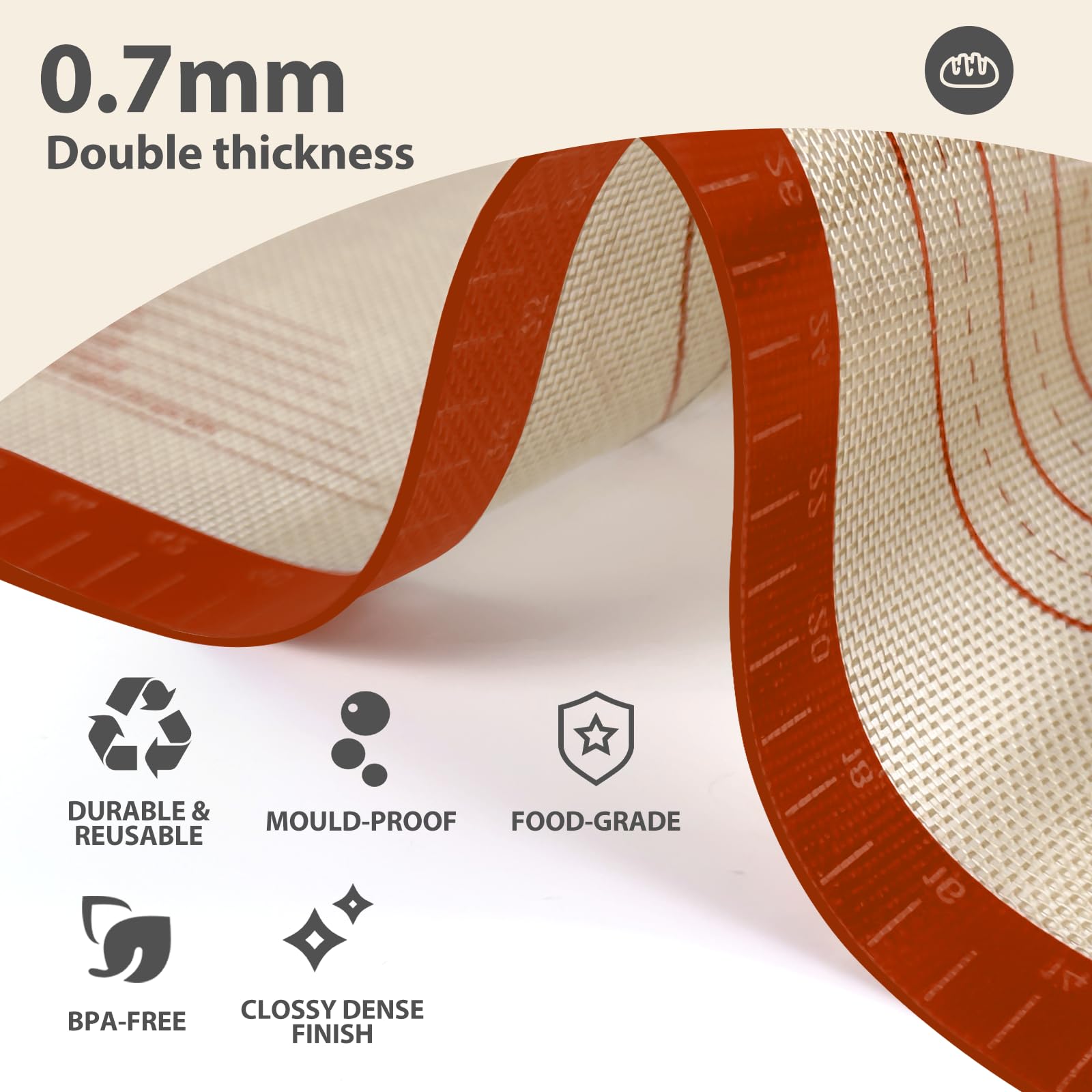 Dwavele Pastry Mat non-slip base keeps surface steady while kneading.