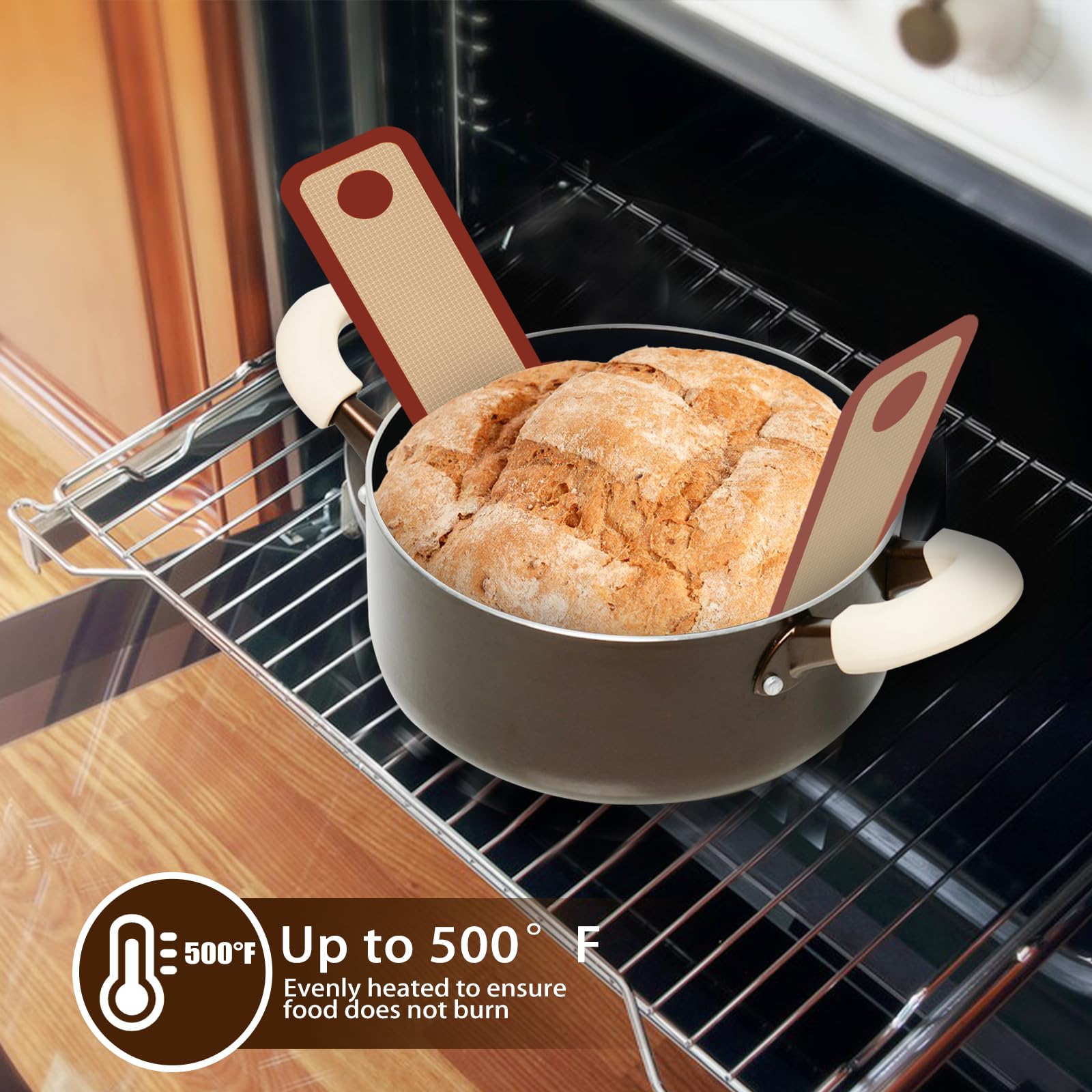 Dwavele bread sling in use with Dutch oven showing even heat distribution.