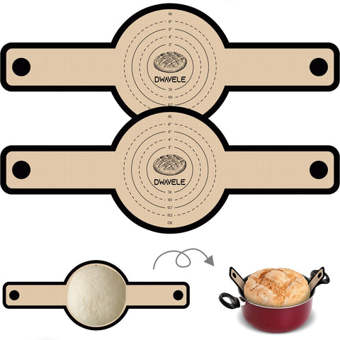 Dwavele silicone bread sling in use with dutch oven for safe dough transfer