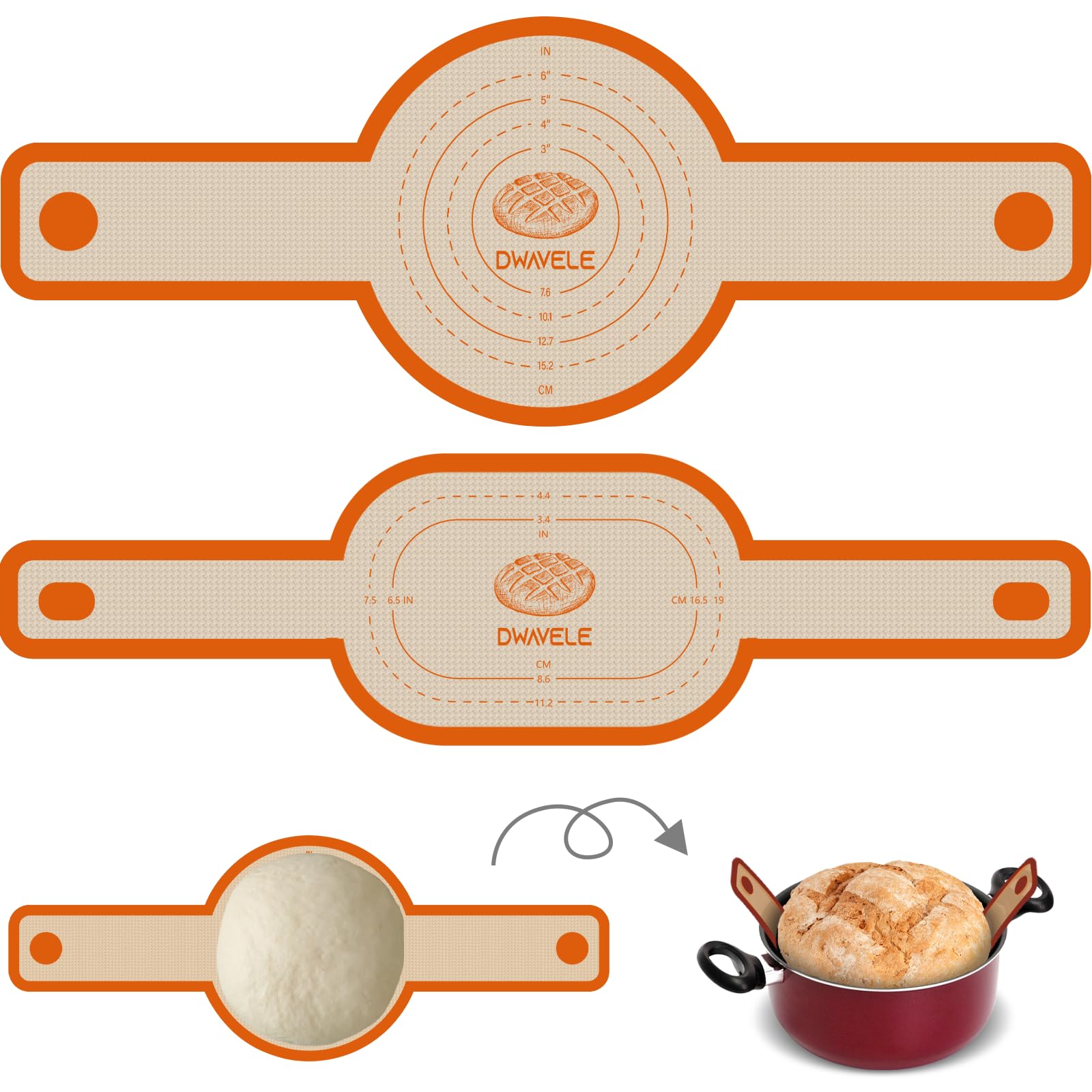 Dwavele orange oval silicone bread sling, non-stick for easy dough transfer.