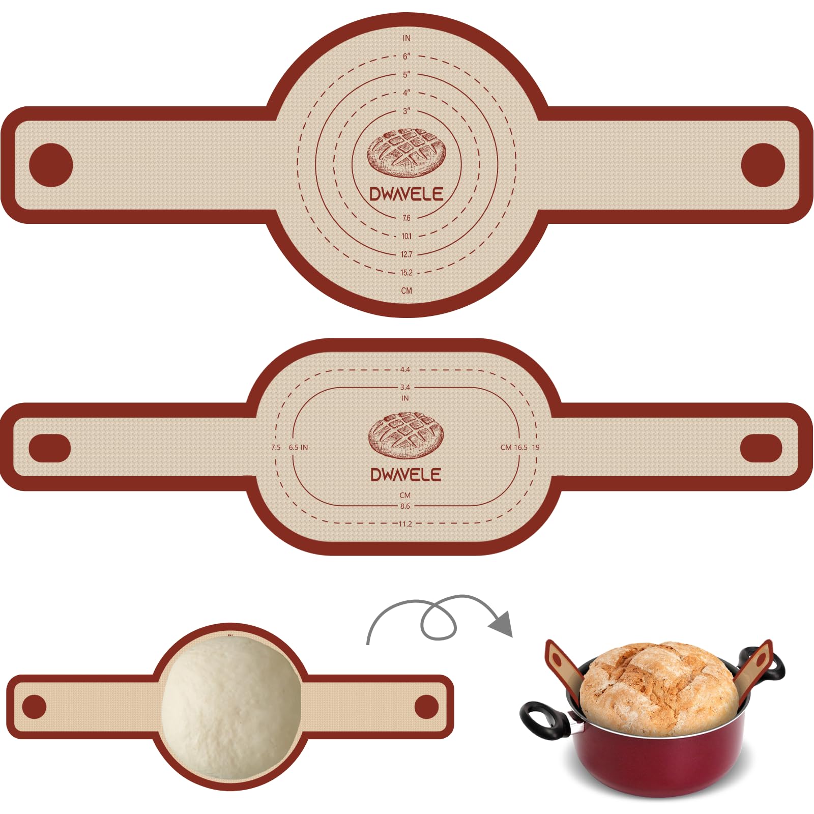 Dwavele silicone bread sling red oval for easy bread transfer.