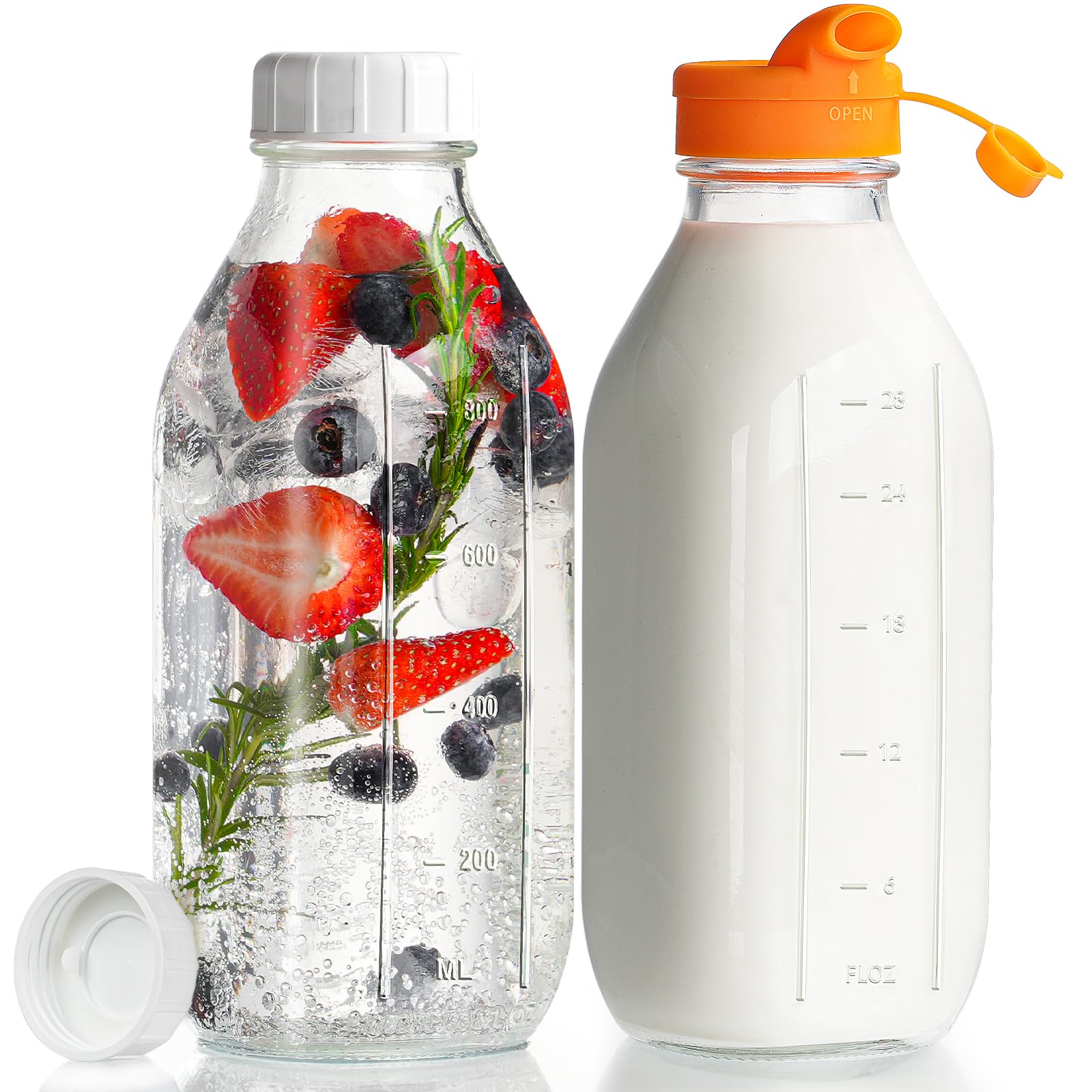 Dwbligt 32 oz glass bottle with silicone dispenser cap for mess-free pouring.