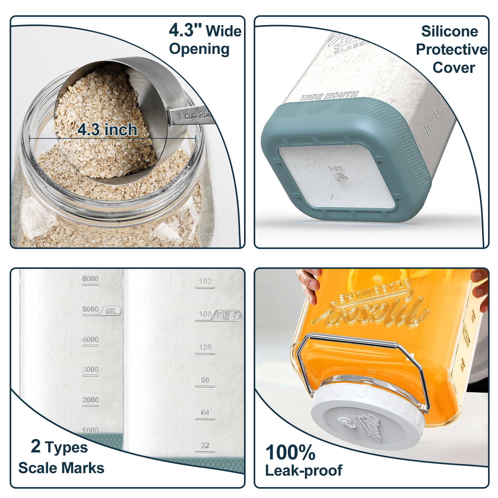 Dwbligt crystal-clear square jar for easy visibility of fermentation.