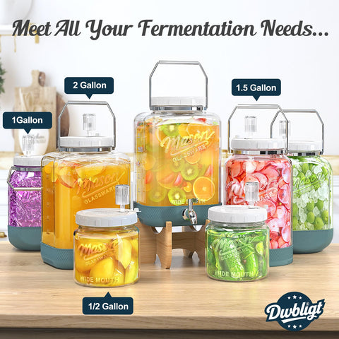 Dwbligt jars support mead, kombucha, pickling, and bulk storage.