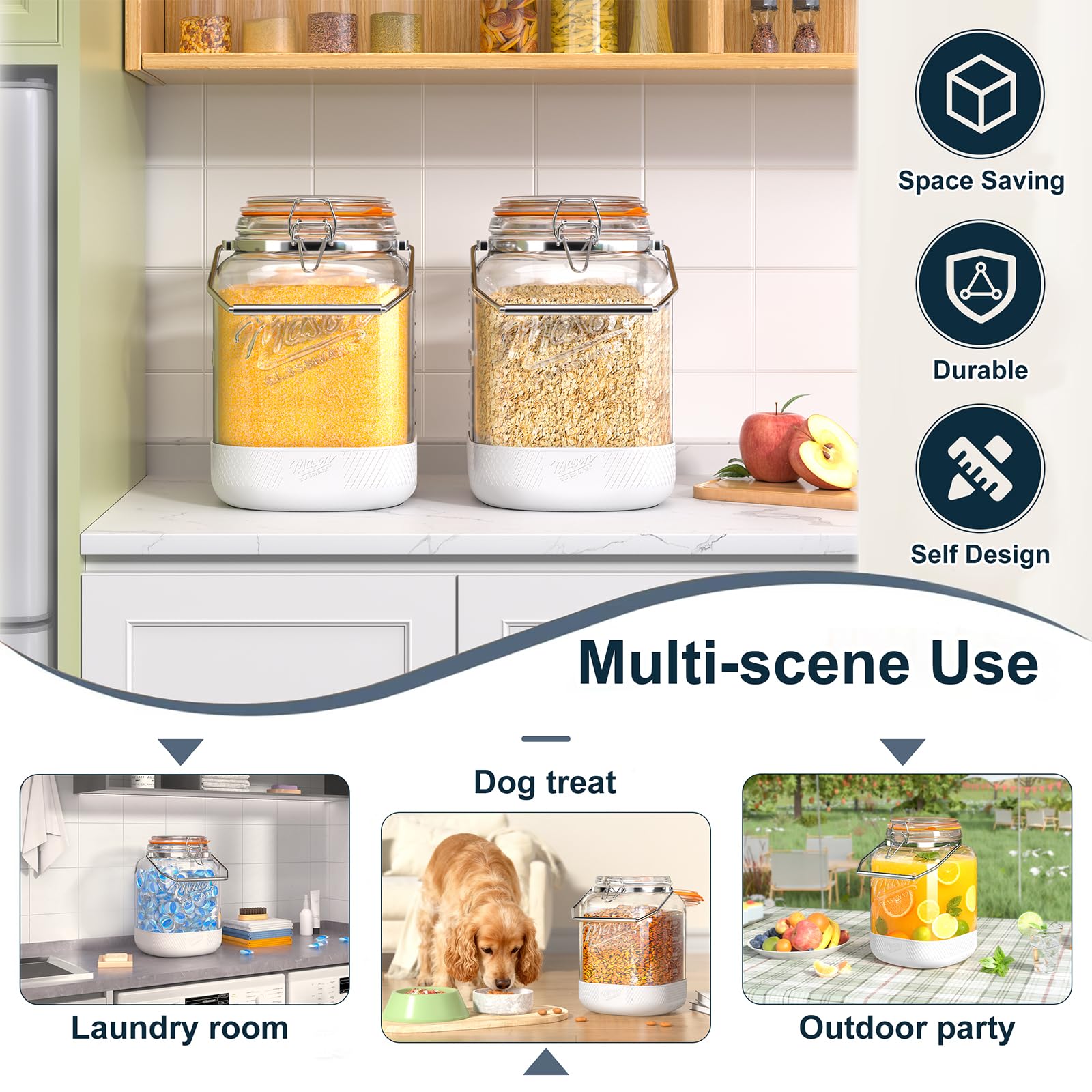 Dwbligt pack of 2 glass jars for flour oats and cookies organization.