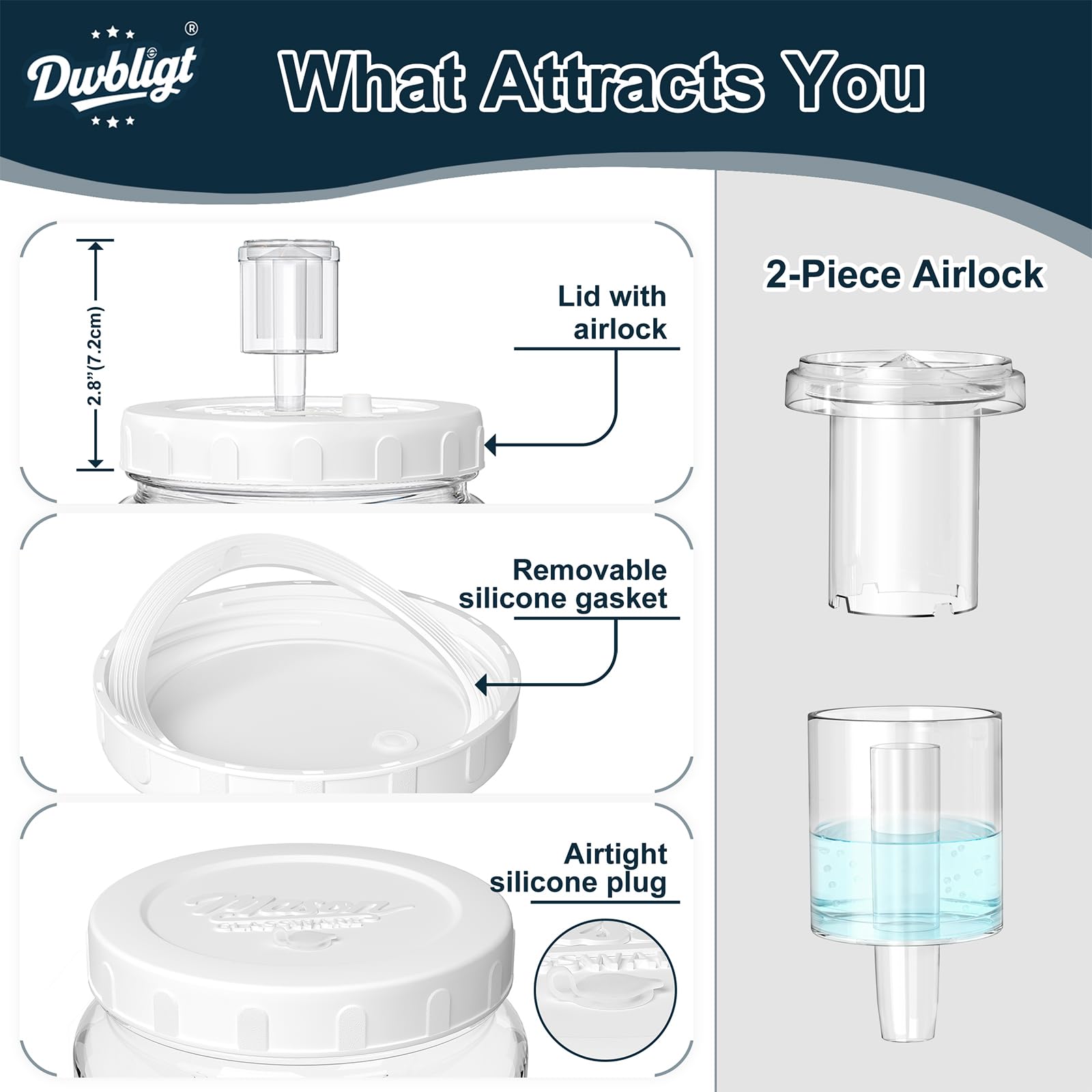 Dwbligt silicone gasket and detachable grommet for secure, reusable lids