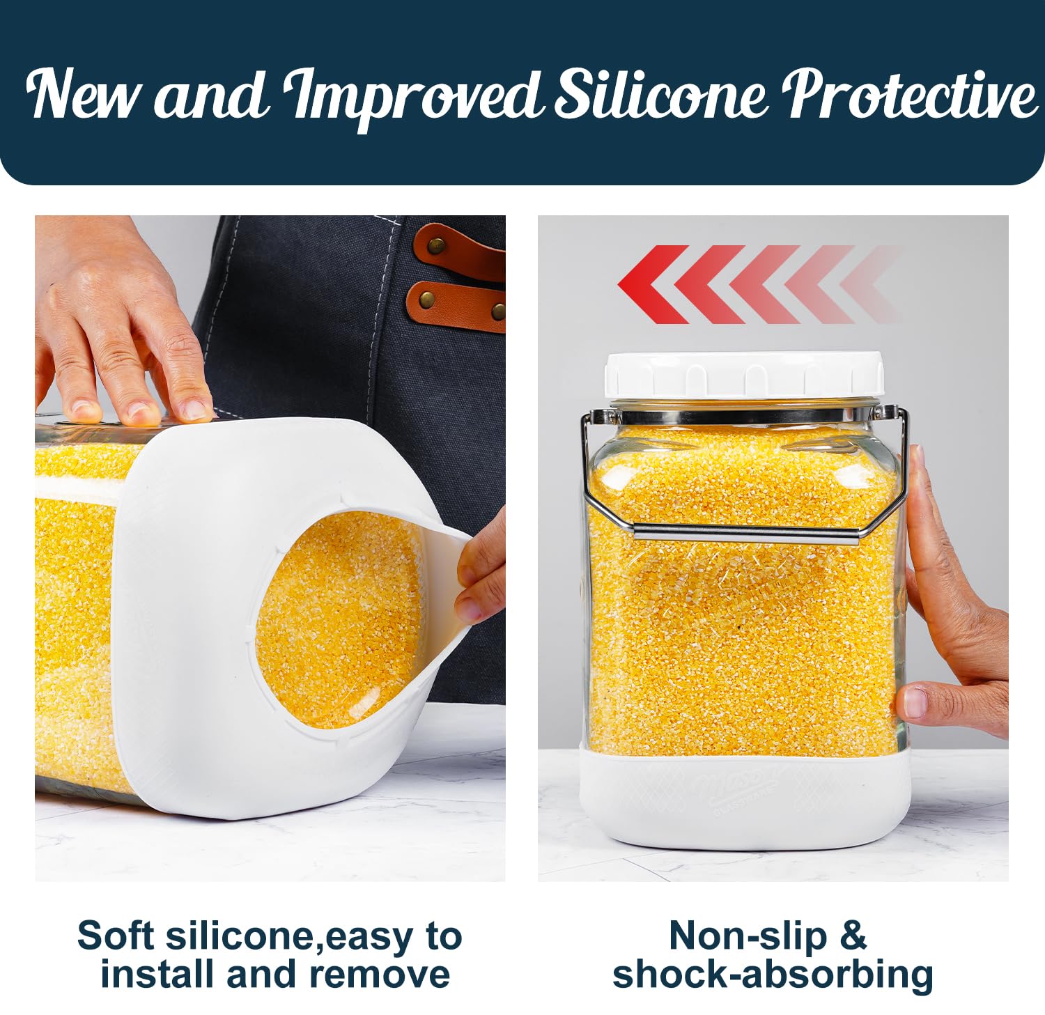 Silicone protective cover on Dwbligt jar provides non-slip grip.