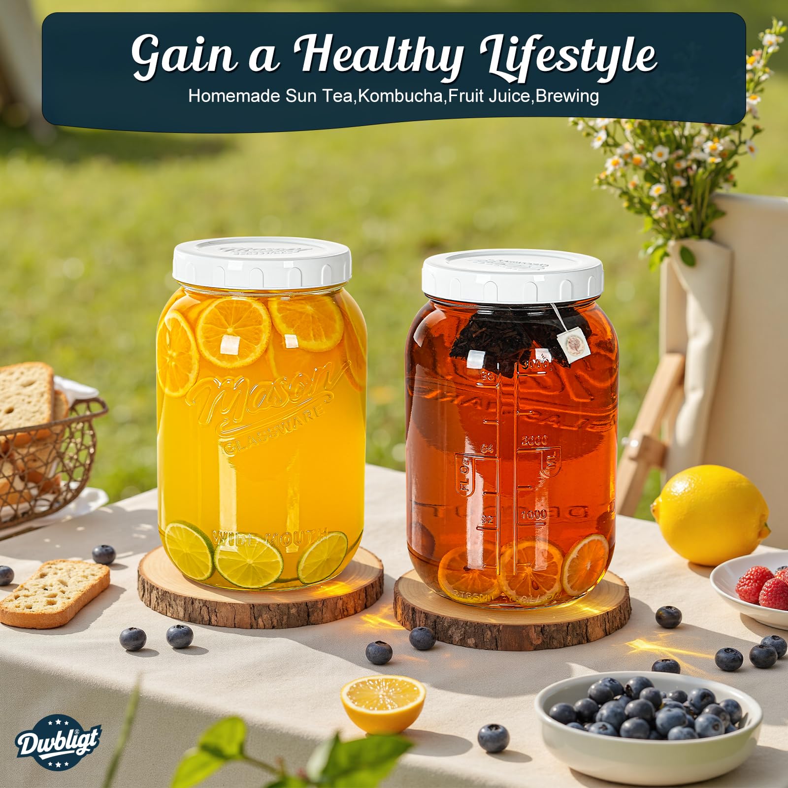 Dwbligt sun tea fermentation jar for fresh brewed beverages.