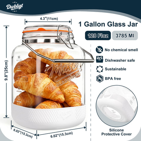Dwbligt wide-mouth jar with stainless handle for easy pouring and carrying.